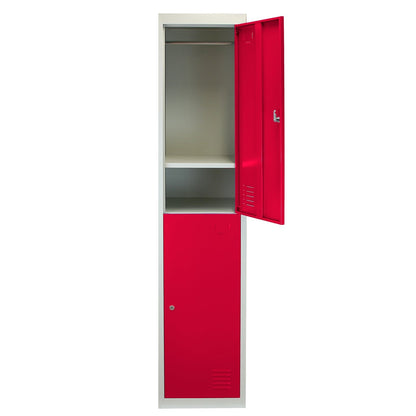 Metal Storage Lockers - Two Doors, Flatpacked, Red