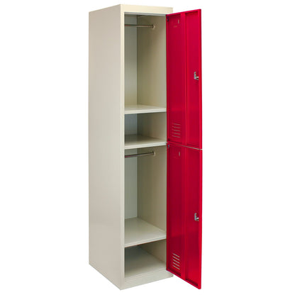 Metal Storage Lockers - Two Doors, Flatpacked, Red