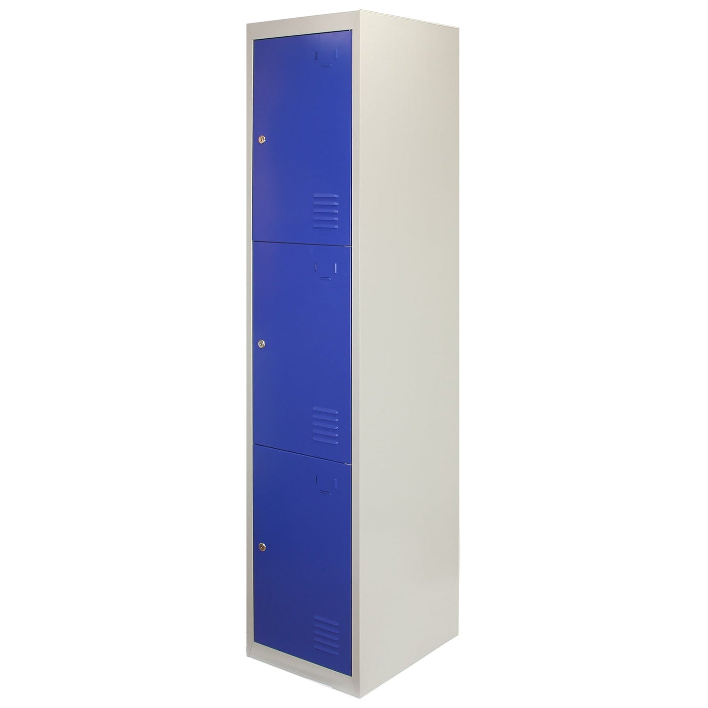 Metal Storage Lockers - Three Doors, Flatpacked, Blue