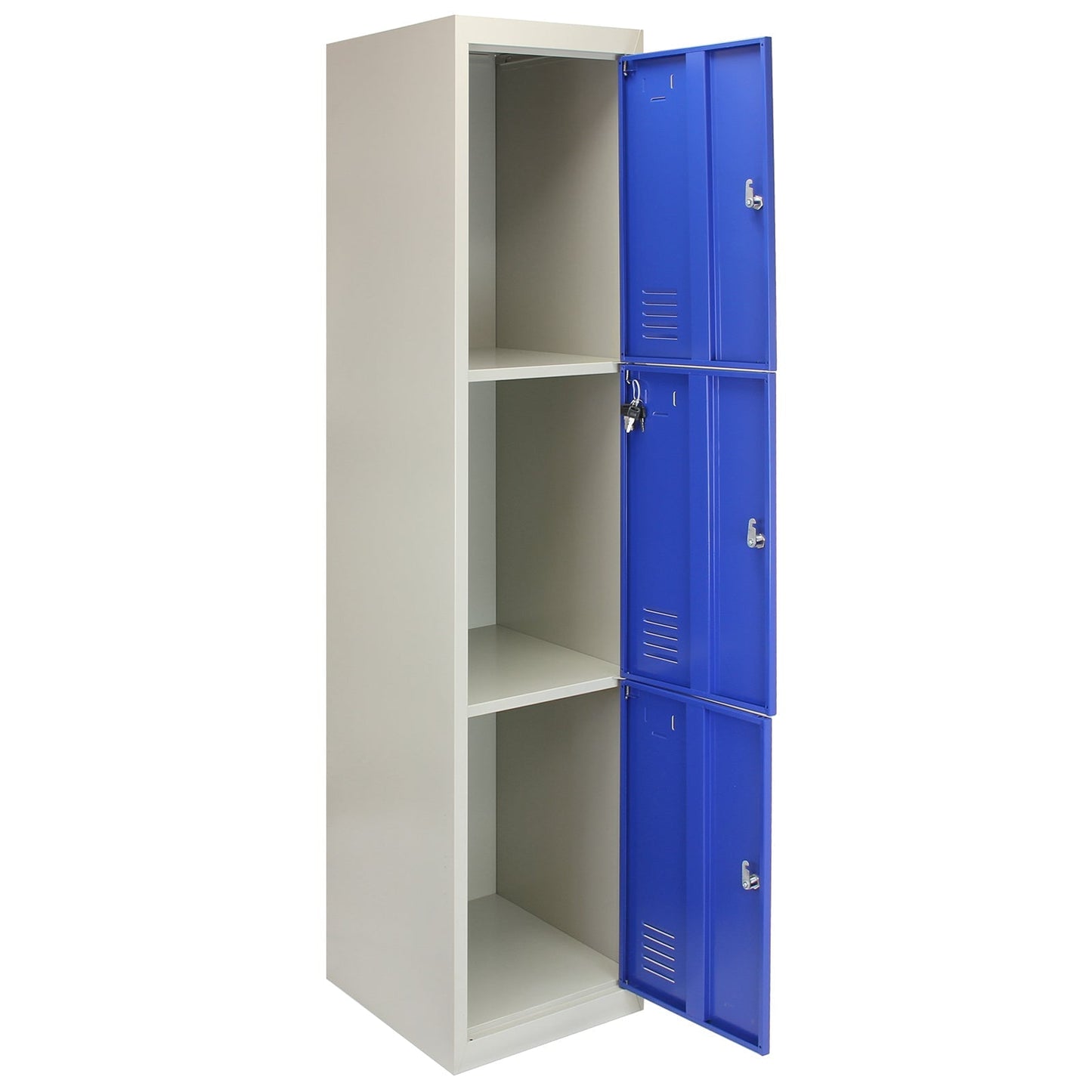 Metal Storage Lockers - Three Doors, Flatpacked, Blue