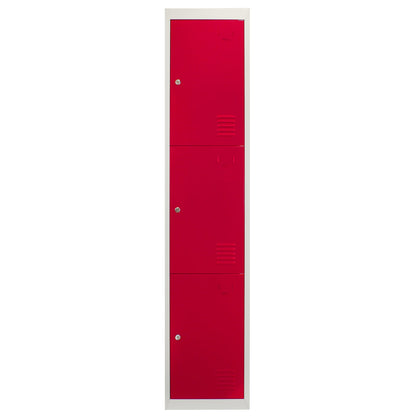 Metal Storage Lockers - Three Doors, Flatpacked, Red