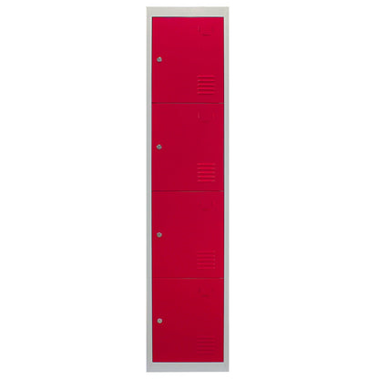 3 x Metal Storage Lockers - Four Doors, Red