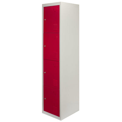 3 x Metal Storage Lockers - Four Doors, Red