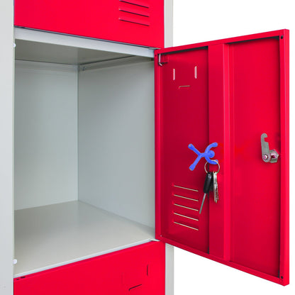 3 x Metal Storage Lockers - Four Doors, Red