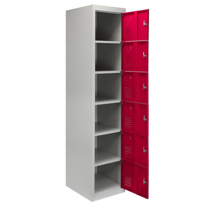 Metal Storage Lockers - Six Doors, Flatpacked, Red