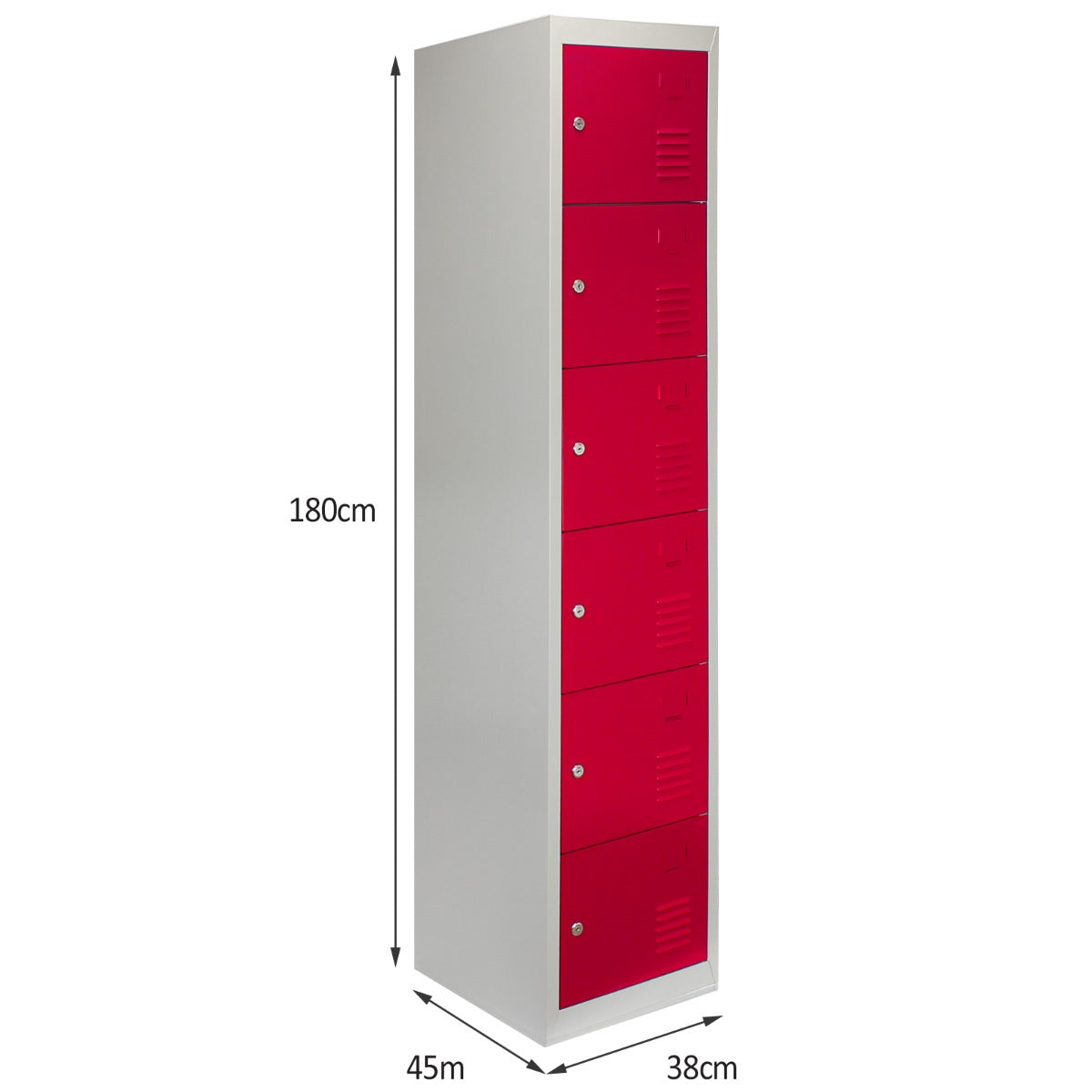 Metal Storage Lockers - Six Doors, Flatpacked, Red