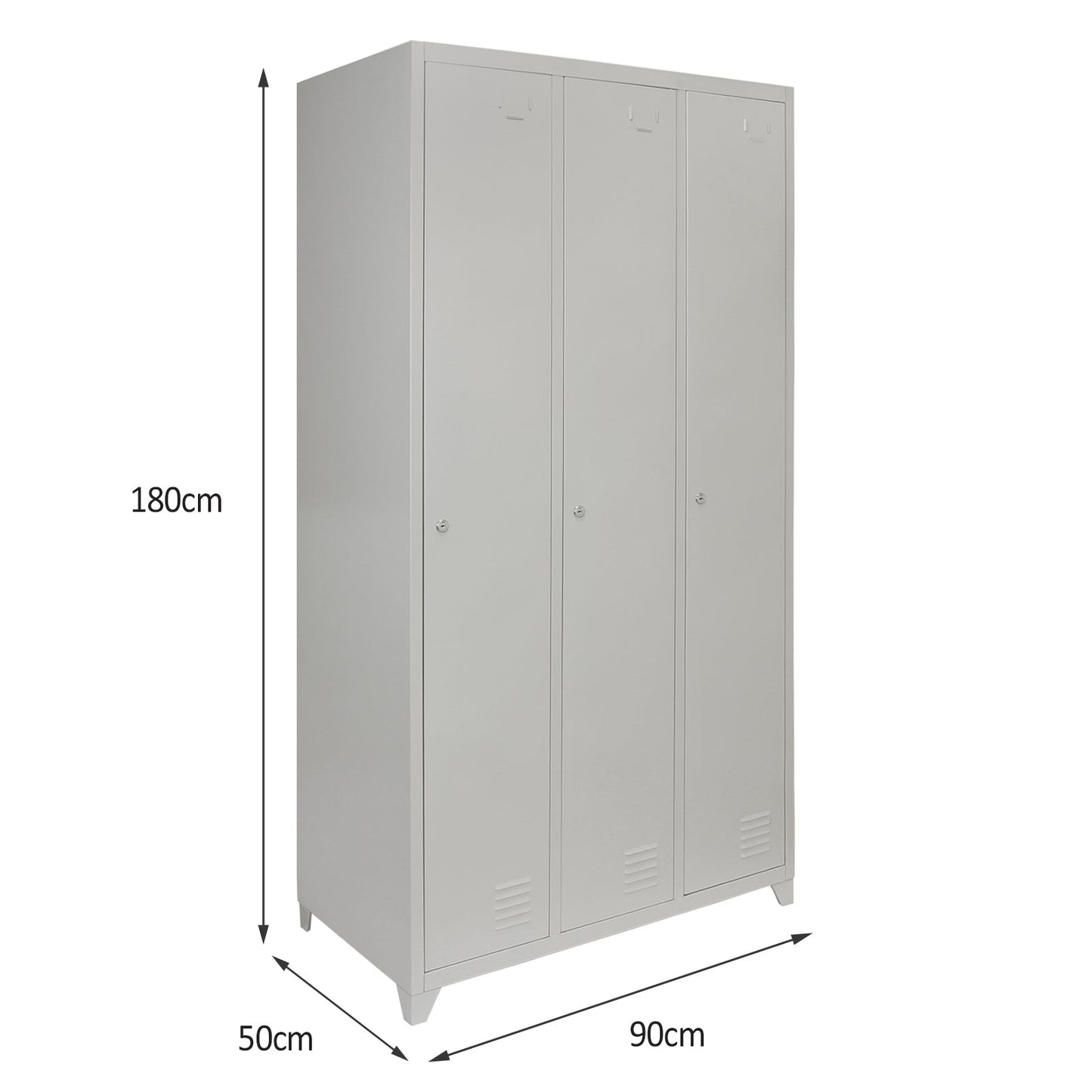 Metal Storage Lockers - Three Doors, Grey