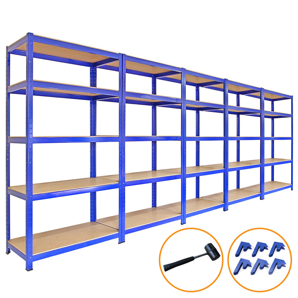 5 x 90cm Blue Storage Racks with 4200kg Capacity, Free Bay Connectors and Mallet