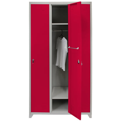 Metal Storage Lockers - Three Doors Wide, Red