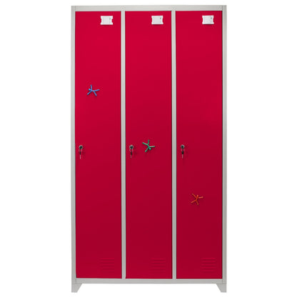 Metal Storage Lockers - Three Doors Wide, Red