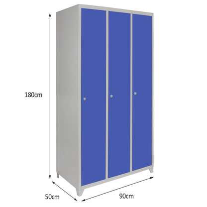 Metal Storage Lockers - Three Doors Wide, Blue