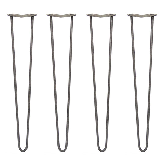 4 x 28" Hairpin Legs - 2 Prong - 12mm - Raw Steel