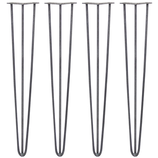 4 x 28" Hairpin Legs - 3 Prong - 10mm - Raw Steel