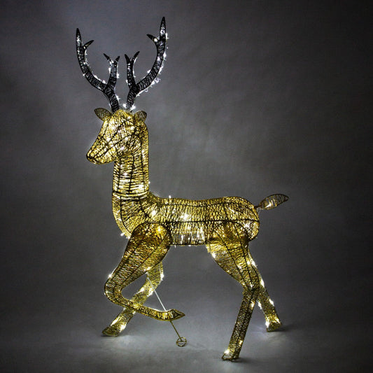 Light Up Reindeer Gold Stag - 120cm 200 Ice White LED