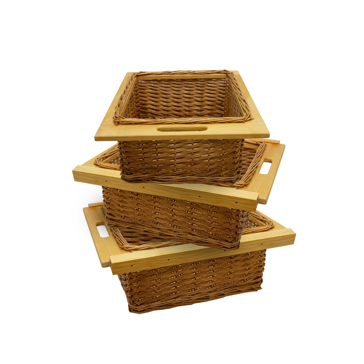 3 x Pull Out Wicker Kitchen Baskets 500mm