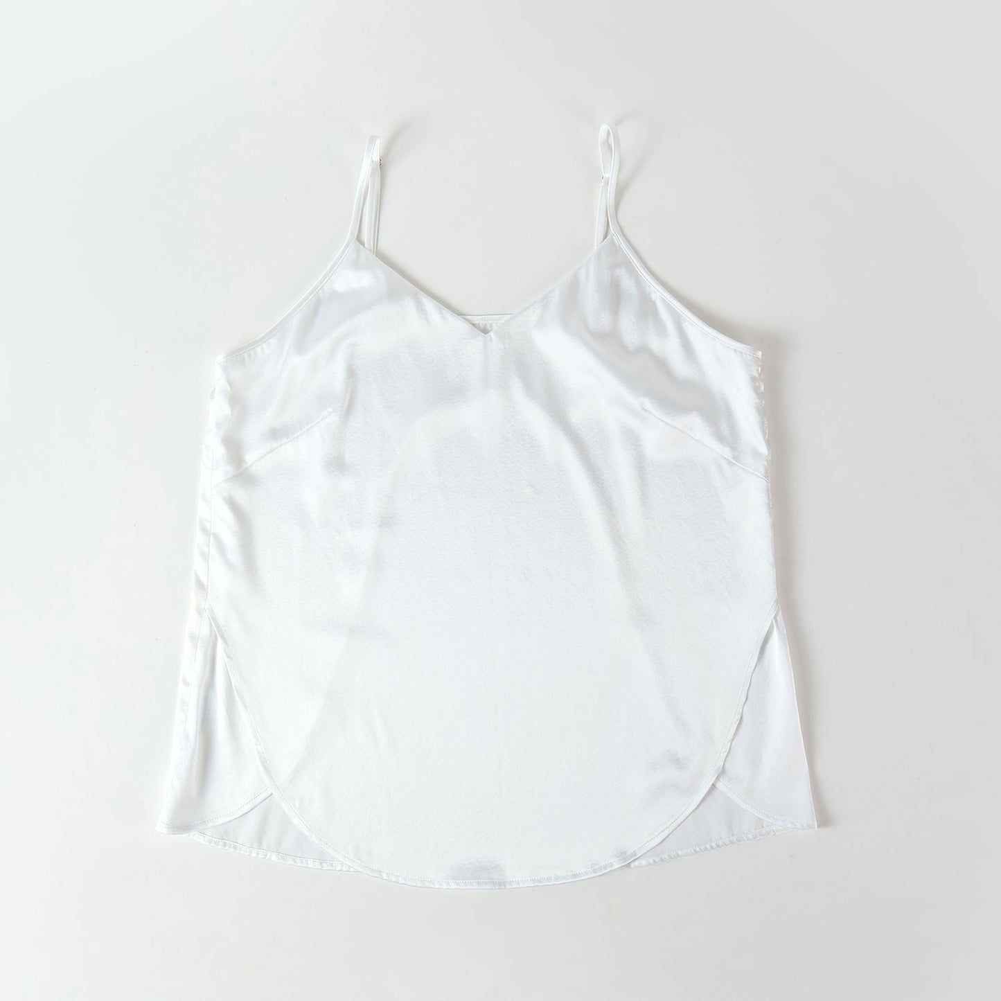 Pearl White Pure Mulberry Silk Petal Camisole | V Neck Spaghetti Strap Silk Charmeuse Cami Top | Soar Collection