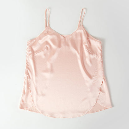 Powder Pink Pure Mulberry Silk Petal Camisole | V Neck Spaghetti Strap Silk Charmeuse Cami Top | Soar Collection