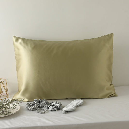 Wasabi Green Luxury Pure Mulberry Silk Pillowcase | Queen | 32 Momme | Drape Collection