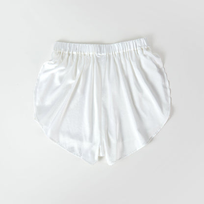 Pearl White Pure Mulberry Silk Petal Shorts | Mid-Waist | Silk Charmeuse Handmade Bridal Shorts | Soar Collection