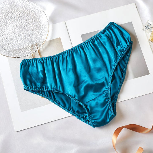 Turquoise Pure Mulberry Silk Bikini Panties | Mid Waist | 22 Momme | Float Collection