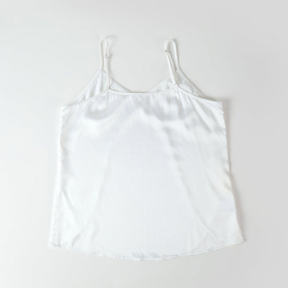 Pearl White Pure Mulberry Silk Petal Camisole | V Neck Spaghetti Strap Silk Charmeuse Cami Top | Soar Collection