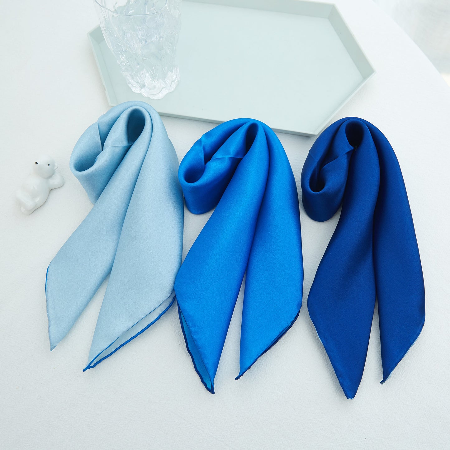 Glacier Pure Silk Scarf | Ice Blue, Sky Blue, Navy | Small Head Scarf or Large Square Shawl | Solid Colour Collection