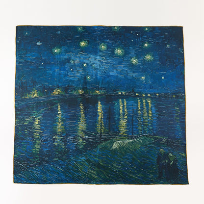 Starry Night Over the Rhone by Vincent Van Gogh | Oil Painting Large Square Pure Mulberry Silk Wrap | Head Scarf