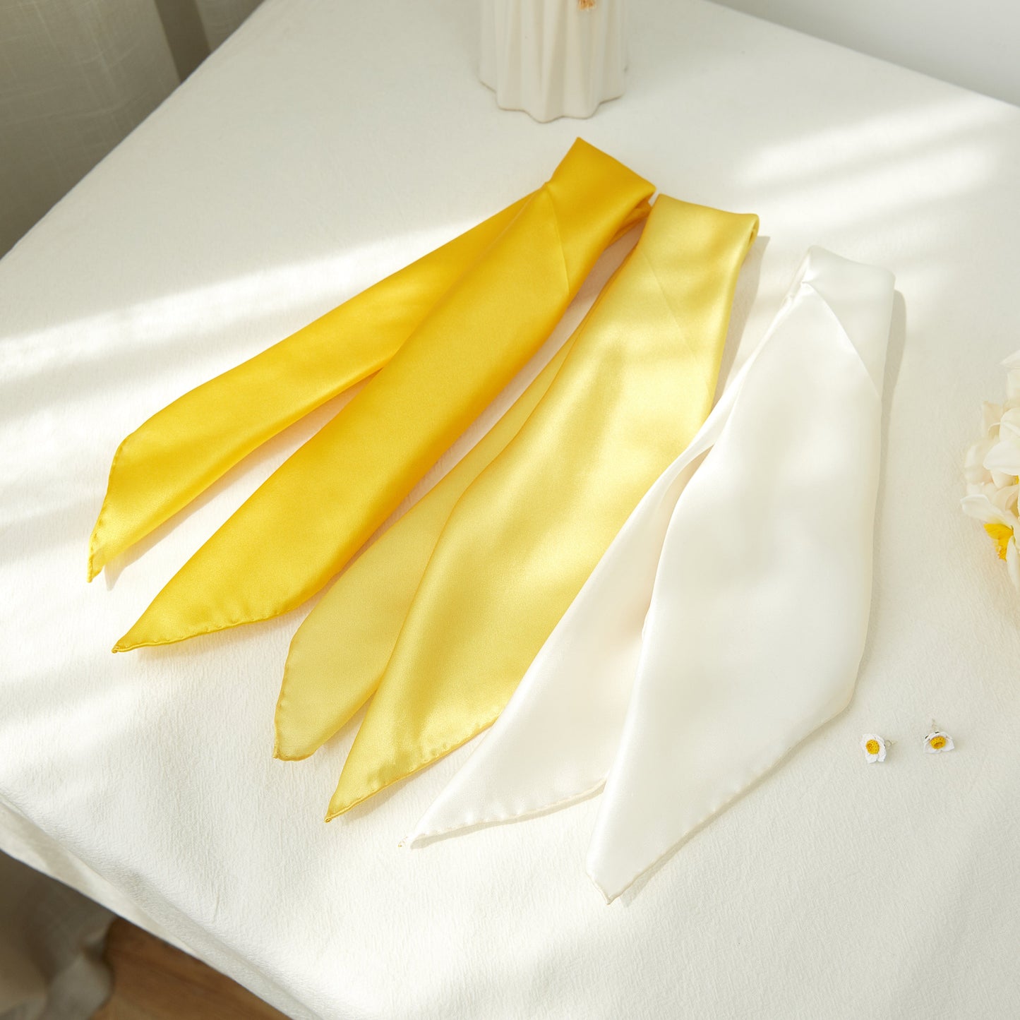 Daffodil Pure Silk Scarf | Ivory, Lemon Yellow, Gold | Small Head Scarf or Large Square Shawl | Solid Colour Collection