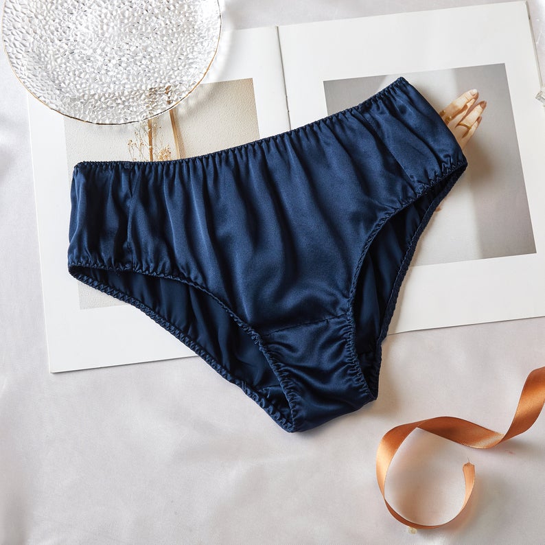 Navy Pure Mulberry Silk Bikini Panties | Mid Waist | 22 Momme | Float Collection