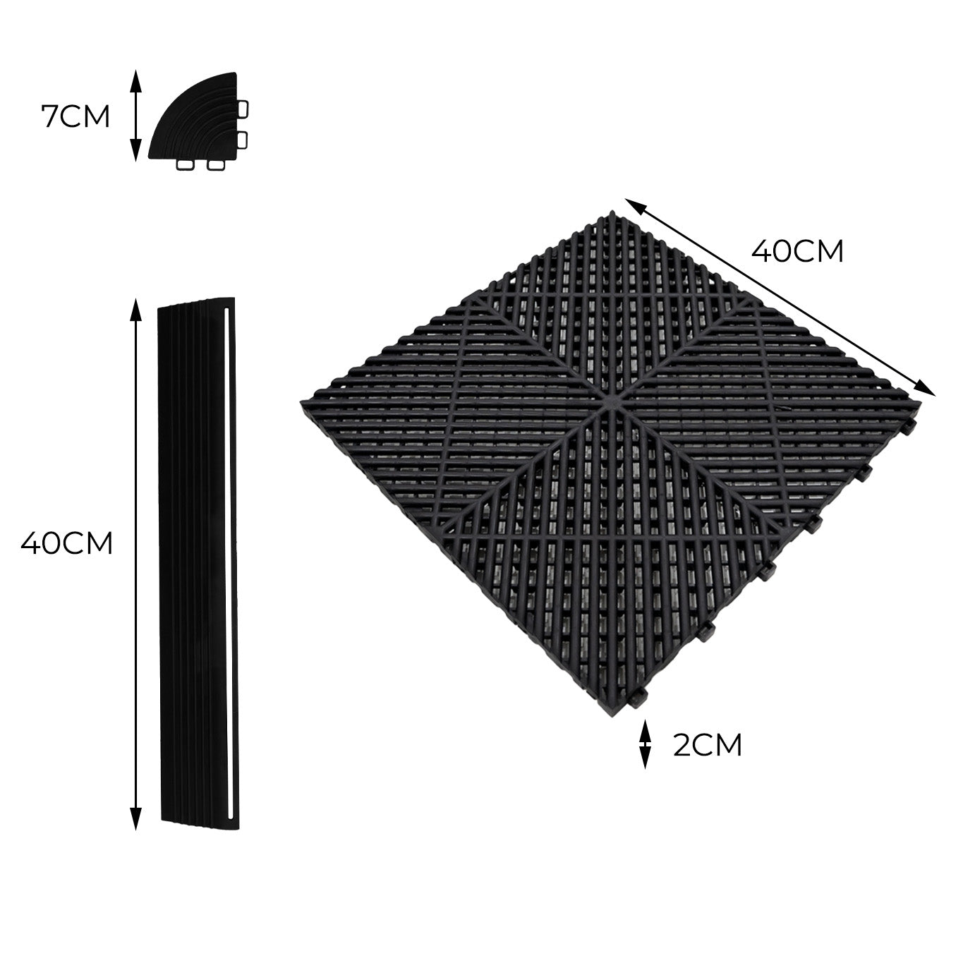 Vented Garage Floor Tiles x 120 With Edges - Black