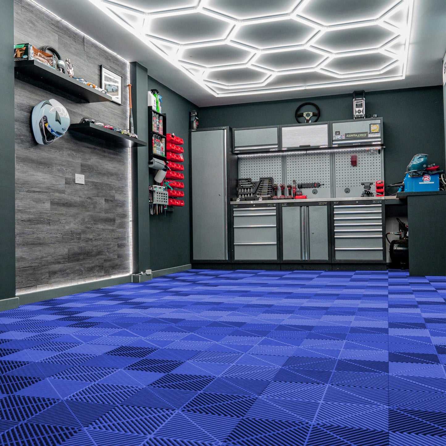 Vented Garage Floor Tiles x 120 With Edges - Blue