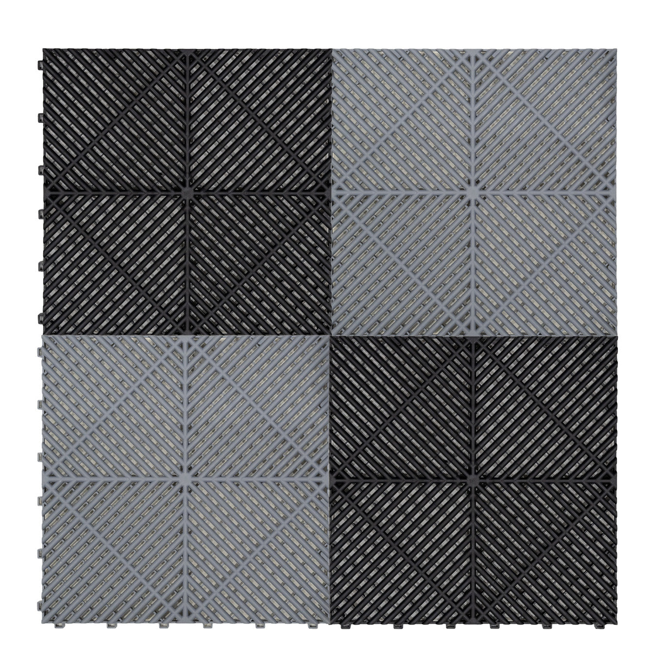 Vented Garage Floor Tiles With Edges – 60 Black & 60 Grey