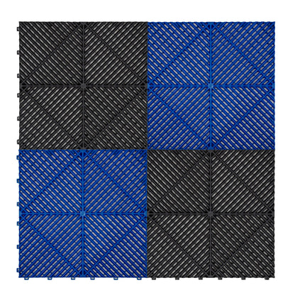 Vented Garage Floor Tiles With Edges – 60 Black & 60 Blue