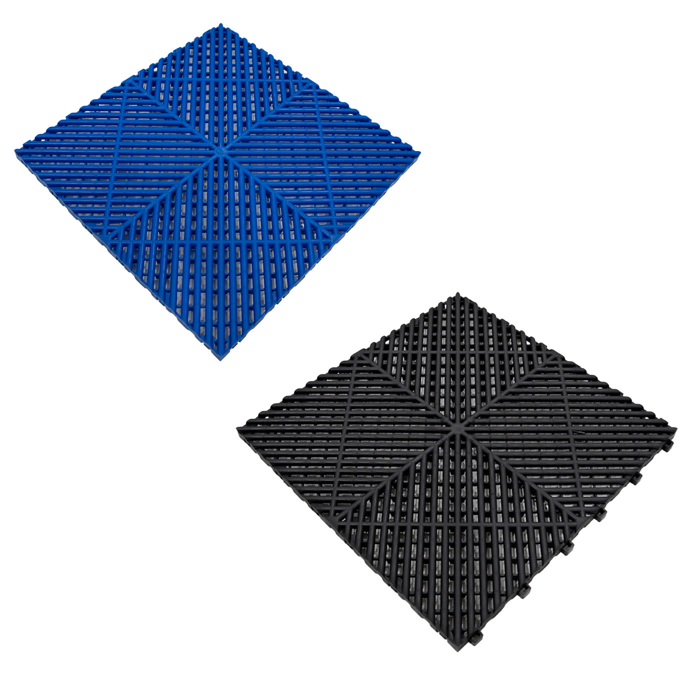 Vented Garage Floor Tiles With Edges – 60 Black & 60 Blue