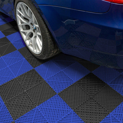 Vented Garage Floor Tiles With Edges – 60 Black & 60 Blue