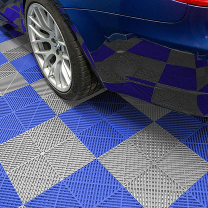 Vented Garage Floor Tiles With Edges – 60 Grey & 60 Blue