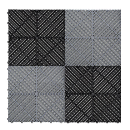 Vented Garage Floor Tiles With Edges – 90 Grey & 30 Black