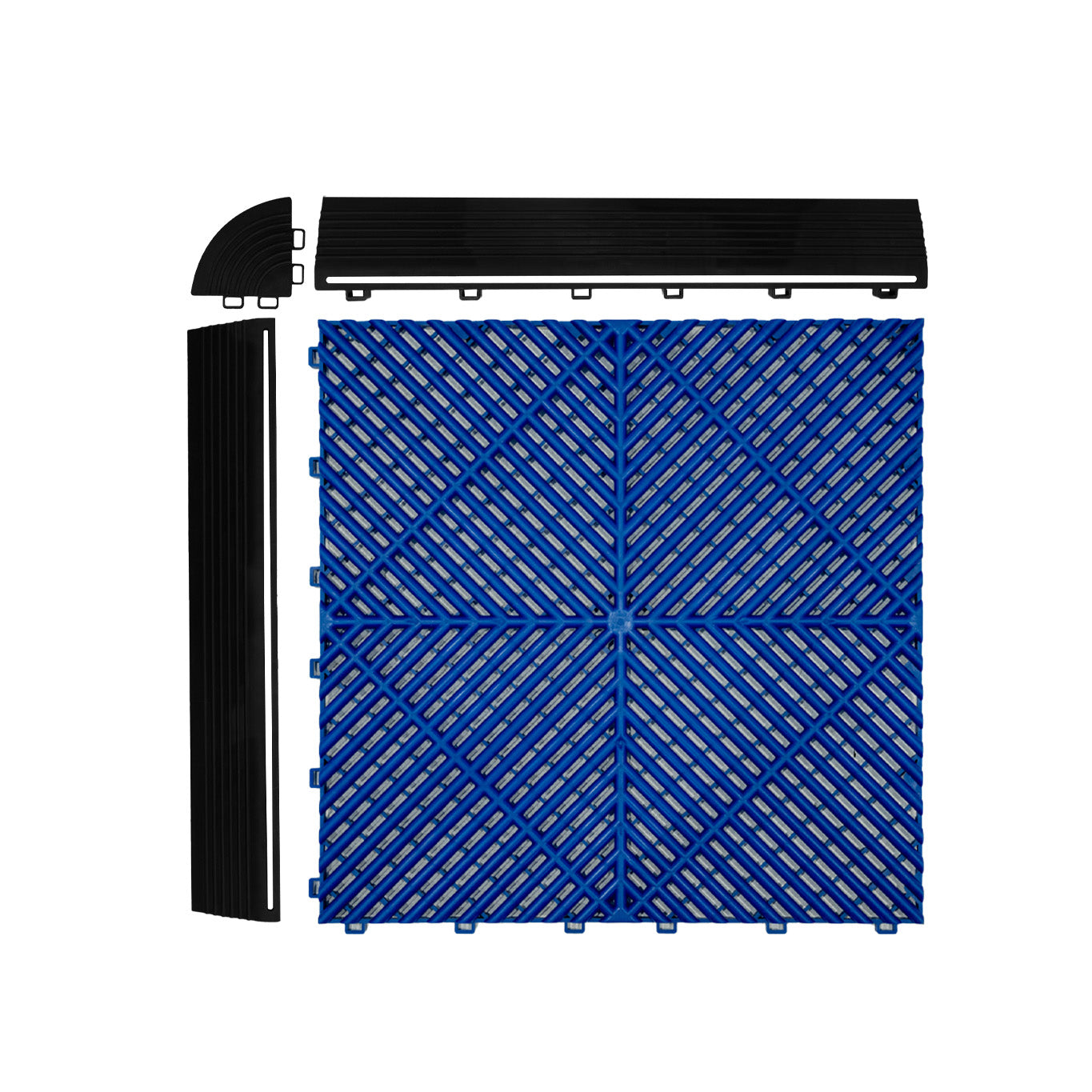Vented Garage Floor Tiles With Edges – 90 Blue & 30 Black
