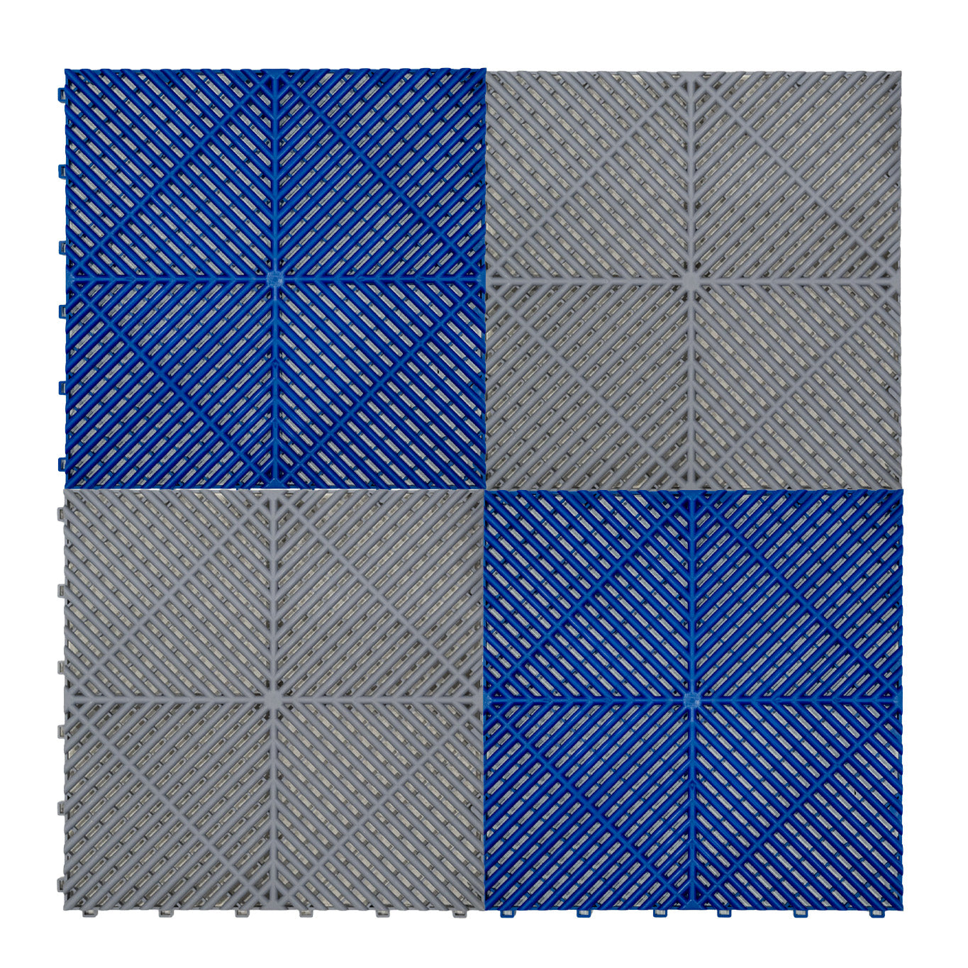 Vented Garage Floor Tiles With Edges – 90 Blue & 30 Grey