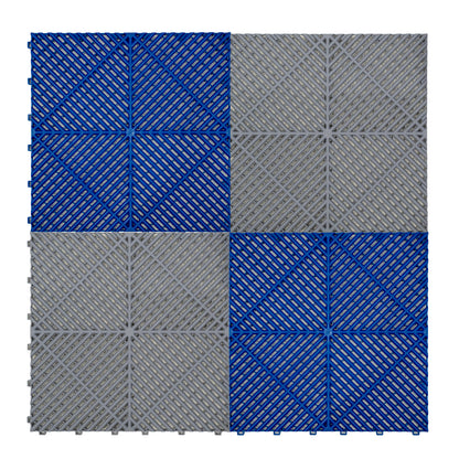 Vented Garage Floor Tiles With Edges – 90 Blue & 30 Grey