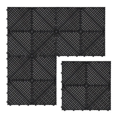 Vented Garage Floor Tiles x 225 With Edges - Black