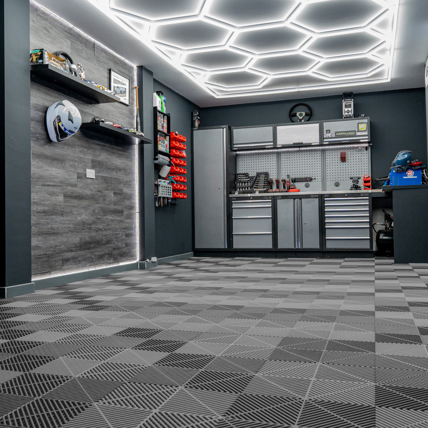 Vented Garage Floor Tiles x 225 With Edges - Grey