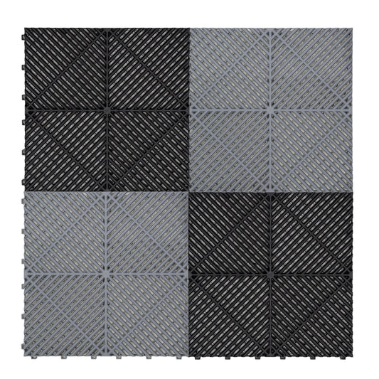 Vented Garage Floor Tiles With Edges – 120 Black & 120 Grey