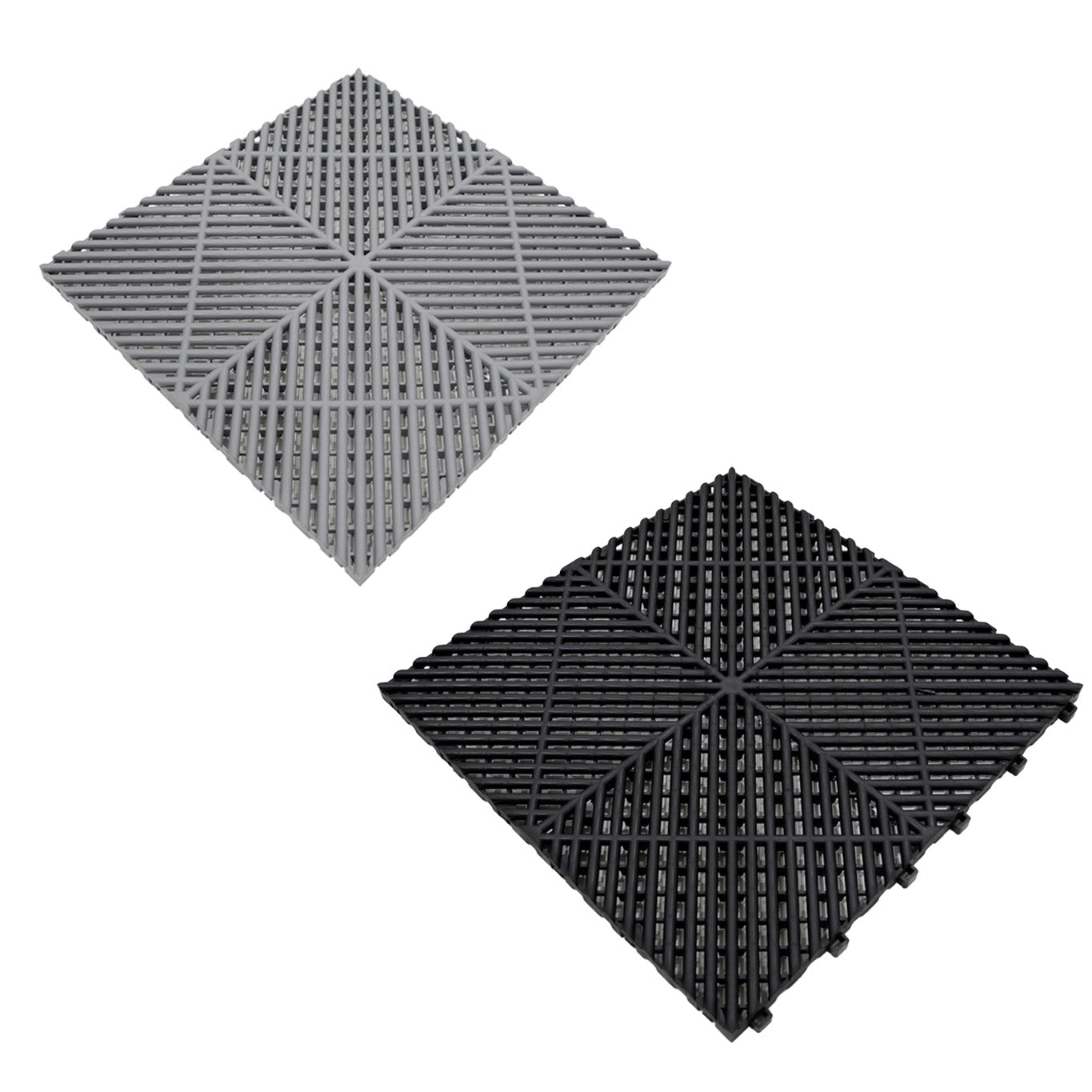 Vented Garage Floor Tiles With Edges – 120 Black & 120 Grey