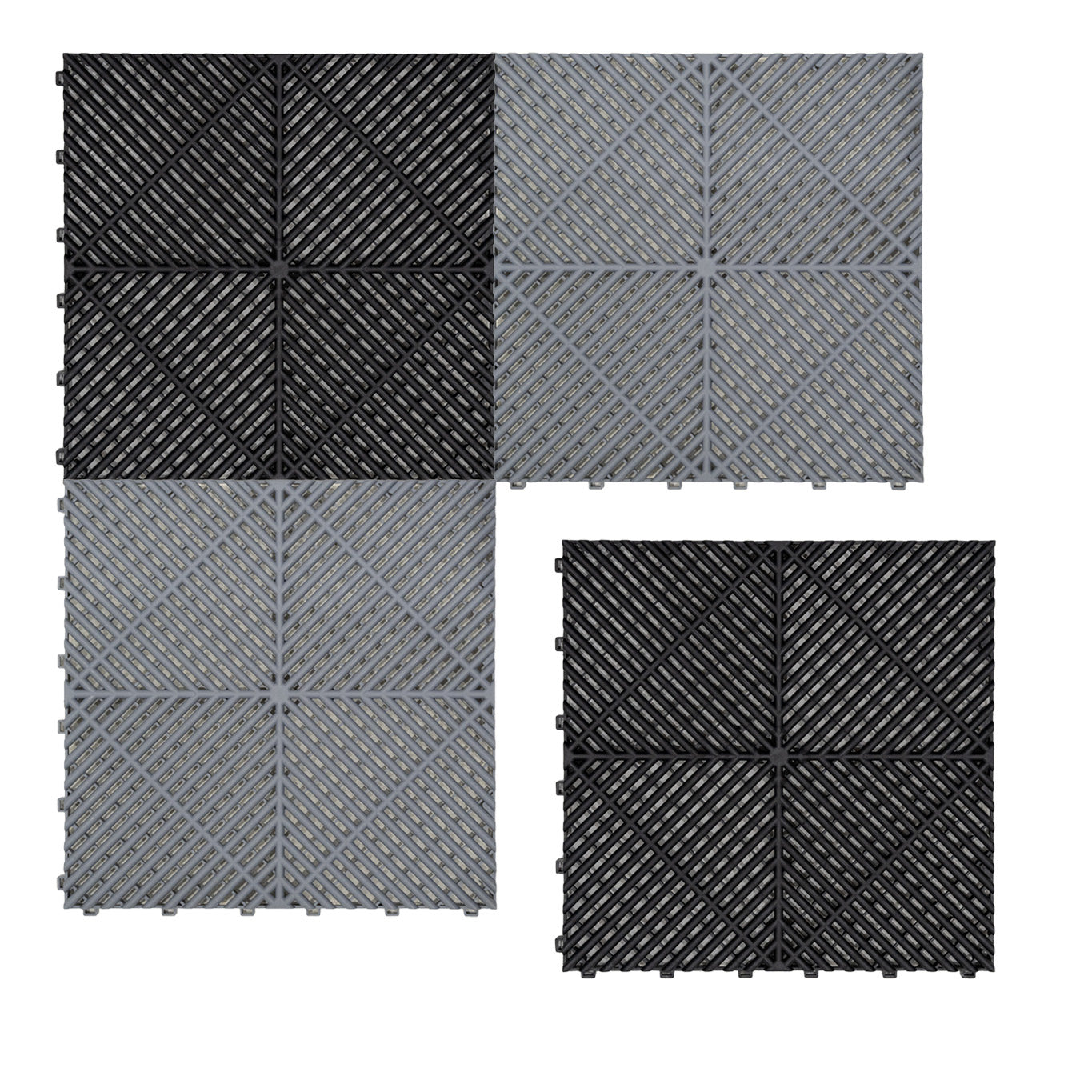 Vented Garage Floor Tiles With Edges – 120 Black & 120 Grey