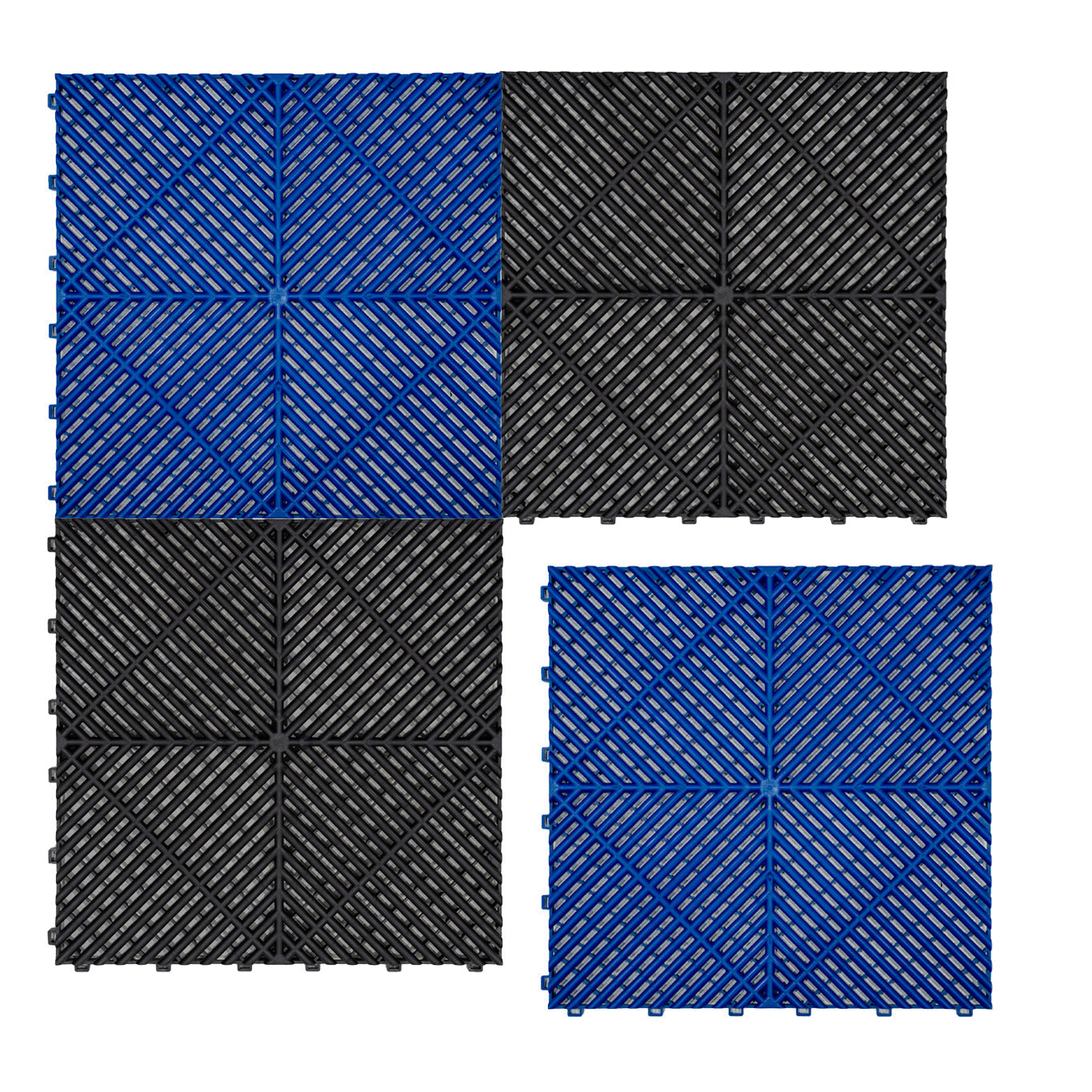 Vented Garage Floor Tiles With Edges – 120 Black & 120 Blue