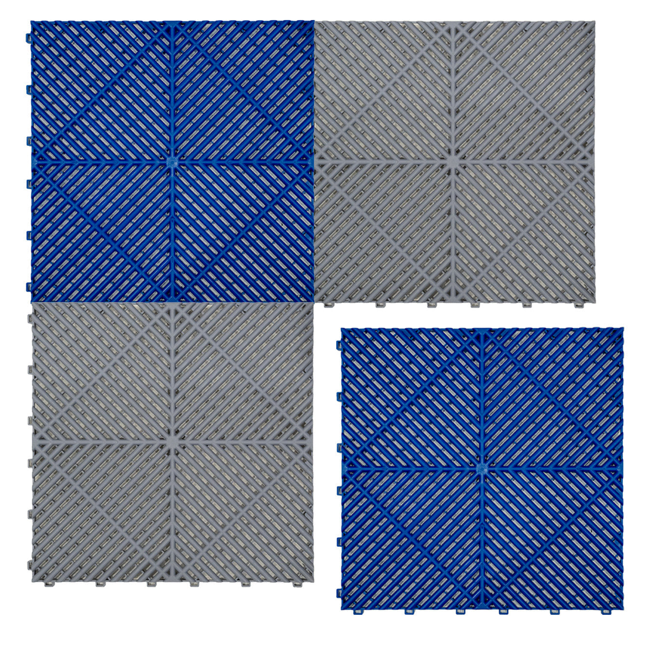 Vented Garage Floor Tiles With Edges – 120 Grey & 120 Blue