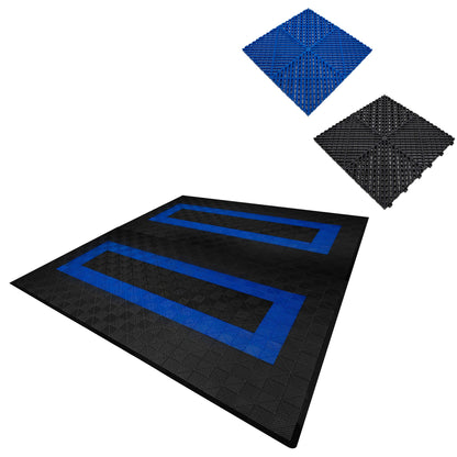 Vented Garage Floor Tiles With Edges – 165 Black & 60 Blue