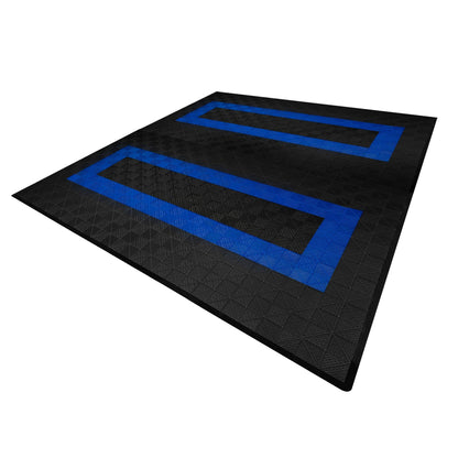 Vented Garage Floor Tiles With Edges – 165 Black & 60 Blue