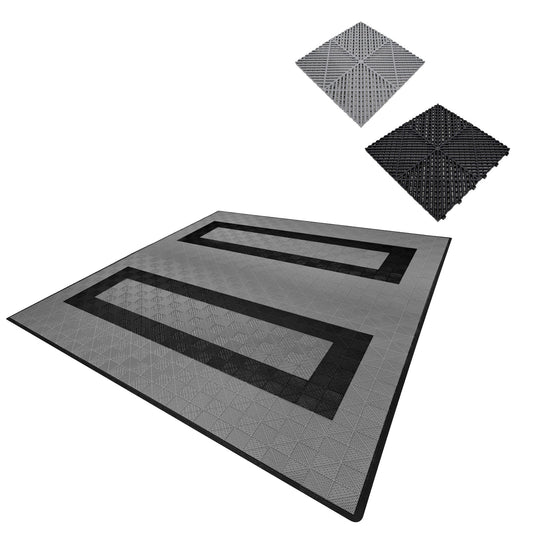 Vented Garage Floor Tiles With Edges – 165 Grey & 60 Black